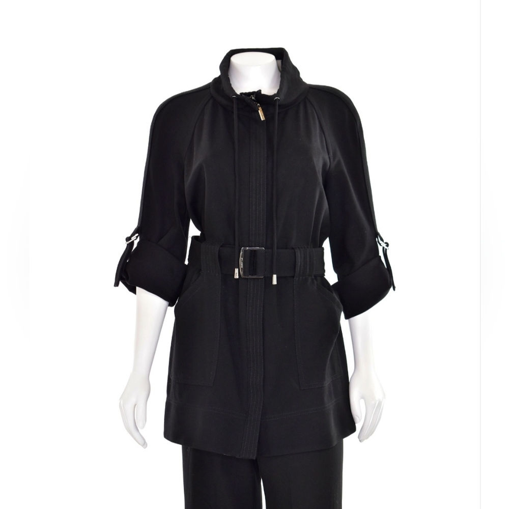 St. John Sport Knit Ponte Belted Jacket in Black, Size S